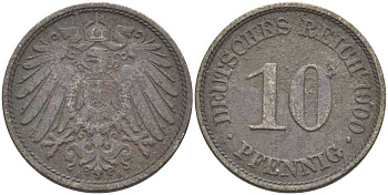 Германия 10 пфеннигов 1900 A KM 12, J. 13 медно-никель 175-214