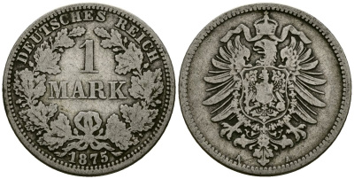 Германия 1 марка 1875 A KM 7 серебро 4172-344