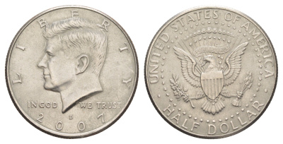 США 1/2 доллара (50 центов) 2007 D, Джон Кеннеди KM A202b медь плакированная медно-никелем 4645-1026