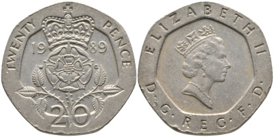 Великобритания 20 пенсов 1989 Елизавета II (1952-2022) KM 939, Spink 4361 (G2) медно-никель 65-1011