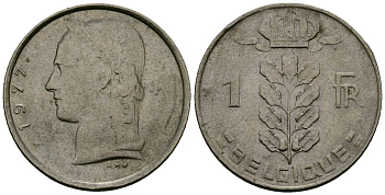 Бельгия 1 франк 1977 Belgique, Бодуэн I (1951-1993) KM 142.1 медно-никель 4138-234