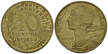 Франция 10 сантимов 1982 тип Marianne KM 929 алюминиевая бронза 4136-421