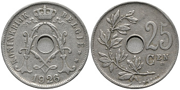 Бельгия 25 сантимов 1926 Belgie, Альберт I (1910-1934) KM 69 медно-никель 4579-941