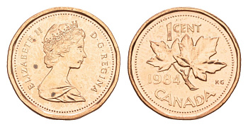 Канада 1 цент 1984 Елизавета II (1952-2022), кленовый лист KM 132 бронза PROOF-LIKE (BU) 4630-937