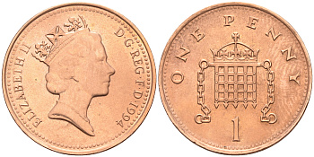Великобритания 1 пенни 1994 Елизавета II (1952-2022) KM 935a, Spink 4391 (B4) сталь плакированная медью 4588-549