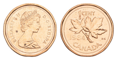 Канада 1 цент 1984 Елизавета II (1952-2022), кленовый лист KM 132 бронза PROOF-LIKE (BU) 4630-937