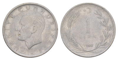 Турция 1 лира 1960 Кемаль Ататюрк KM 889a.1 нержавеющая сталь 4648-737