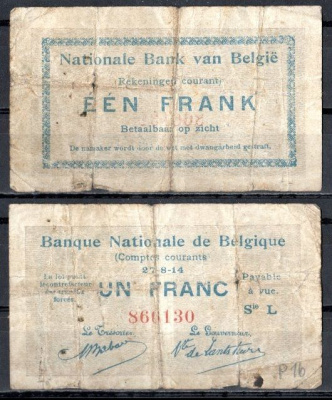 Бельгия1 франк1914Pick 81бумага451-1180-1-1