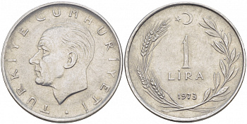 Турция 1 лира 1973 Мустафа Кемаль Ататюрк KM 889а.2 нержавеющая сталь 4529-1235