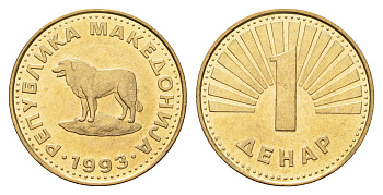 Македония 1 денар 1993  KM 2 латунь  UNC  M83-02