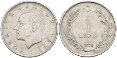 Турция 1 лира 1973 Мустафа Кемаль Ататюрк KM 889а.2 нержавеющая сталь 4529-1235