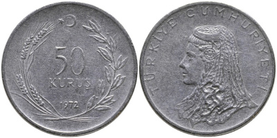 Турция 50 курушей 1972 Анатолийская невеста KM 899 нержавеющая сталь 4541-746