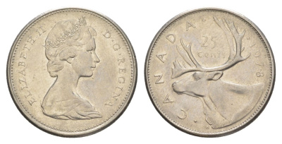 Канада 25 центов 1978 Елизавета II (1952-2022), олень KM 62b никель 4631-624