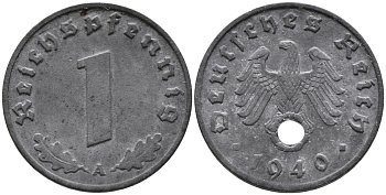 ГЕРМАНИЯ 1 РЕЙХСПФЕННИГ 1940 A KM 97, J.369 цинк 96-646