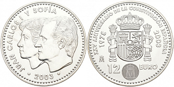 Испания 12 евро 2003 Карлос и София, 25 лет Конституции Испании KM 1051 серебро UNC 1521-1322
