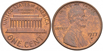 США 1 ЦЕНТ 1977 D, ЛИНКОЛЬН KM 201 медь цинк UNC 3309-245