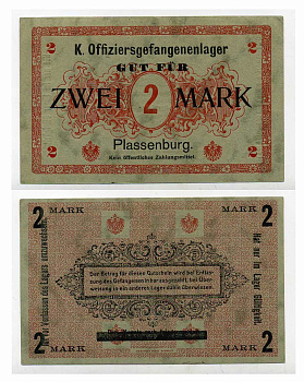Германия 2 марки ND крепость Плассенбург, лагерь военнопленных офицеров C-3369 бумага aUNC 000-00-00