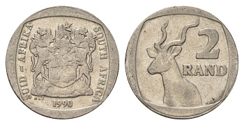 ЮАР 2 ранда 1990 KM 139 медь плакированная никелем 4626-1053