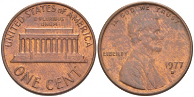 США 1 ЦЕНТ 1977 D, ЛИНКОЛЬН KM 201 медь цинк UNC 3309-245
