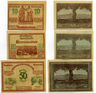 Австрия, Крумнусбаум набор из 3 банкнот 10, 20, 50 геллеров 1920 1-31 декабря 1920, нотгельд, ярмарочная коммуна в земле Нижняя Австрия   бумага  UNC (пресс) 7555-13-2-2