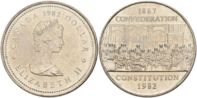 Канада 1 доллар 1982 115 лет конституции, год тип KM 134 медно-никель  UNC  4157-324