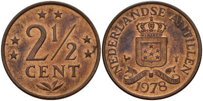 Нидерландские Антилы 2 1/2 цента 1978 Юлиана (1948-1980) KM 9 бронза 4141-155