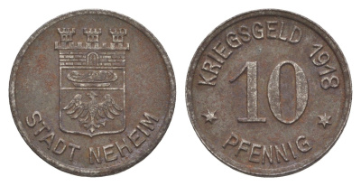 Нехайм 10 пфеннигов 1918 Funck 358.3, Men05 18302.5, Men18 22888.5 железо 4643-1026
