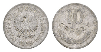 Польша 10 грошей 1968 Y AA47 алюминий 4625-561
