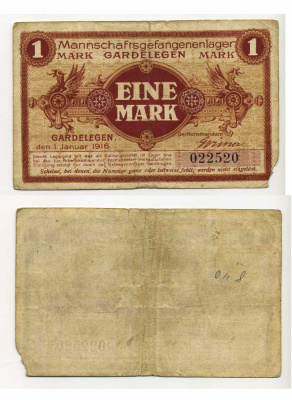 Германия 1 марка ND команда лагеря военнопленных в Гарделегене C-2999 бумага 504-72-3-2