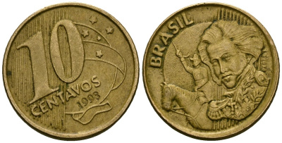 Бразилия 10 сентаво 1998 KM 649.2 сталь плакированная латунью 4167-254