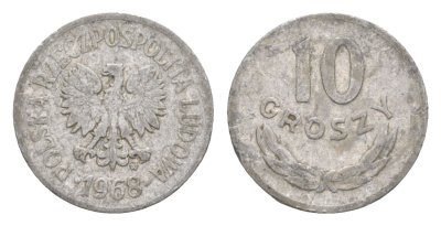 Польша 10 грошей 1968 Y AA47 алюминий 4625-561