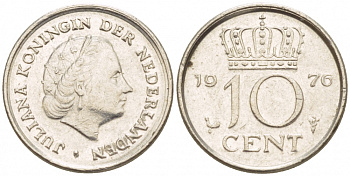 Нидерланды 10 центов 1976 Юлиана (1948-1980) КМ 182 никель 4547-848