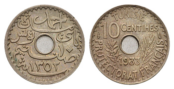 Тунис 10 сантимов 1933 KM 259 никель латунь aUNC 4127-1933