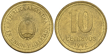 Аргентина 10 сентаво 1992 герб KM 107 алюминиевая бронза 4147-157