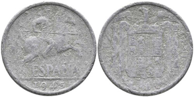 ИСПАНИЯ 10 СЕНТИМО 1945 РЫЦАРЬ НА КОНЕ KM 766 алюминий 110-927