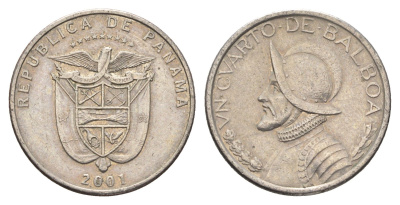 Панама 1/4 бальбоа (25 сентесимо) 2001 KM 128 медь плакированная медно-никелем 4663-817
