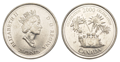 Канада 25 центов 2000 Миллениум - Торжества KM 383 сталь плакированная никелем aUNC 4637-935