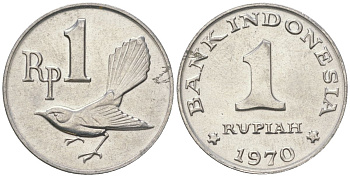 Индонезия 1 рупия 1970 птичка мухоловка KM 20 алюминий UNC 106-423