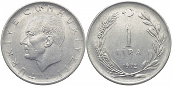 Турция 1 лира 1972 Мустафа Кемаль Ататюрк KM 889а.2 нержавеющая сталь 3856-844