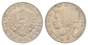 Австрия 10 шиллингов 1982 KM 2918 медно-никель 4551-615