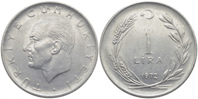 Турция 1 лира 1972 Мустафа Кемаль Ататюрк KM 889а.2 нержавеющая сталь 3856-844