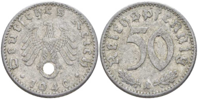 ГЕРМАНИЯ 50 РЕЙХСПФЕННИГОВ 1940 А KM 96, J. 372 алюминий 210-611