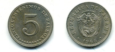 Панама 5 сентесимо 1966 KM 23.2 медно-никель 29-1231