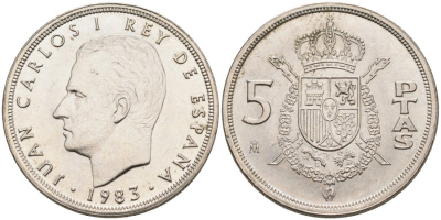 Испания 5 песет 1983 Хуан Карлос I (1975-2014) KM 823 медно-никель 4571-1156