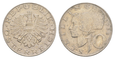 Австрия 10 шиллингов 1982 KM 2918 медно-никель 4551-615