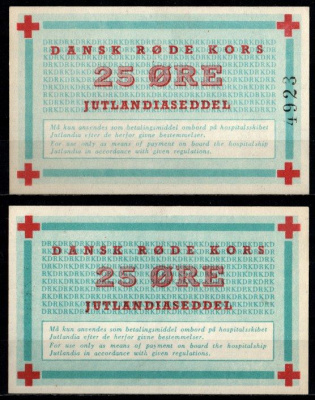 Дания 25 оре 1952 Для использования только в качестве платежного средства на борту госпитального судна «Ютландия» (Красный крест) бумага UNC (пресс) 8603-27-1-1