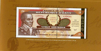 Гаити 20 гурдов 2001 2200 лет Конституции, в буклете Pick 271 бумага UNC (пресс) 7-5-4-12