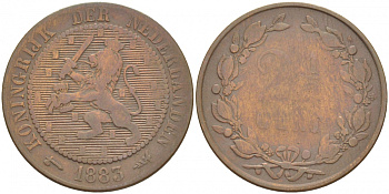 НИДЕРЛАНДЫ 2 1/2 ЦЕНТА 1883 РЕДКИЙ ГОД KM 108 бронза 3457-737