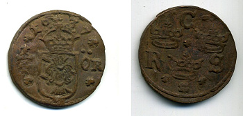 Швеция 1/4 эре 1637 Кристина (1632-1654), была в обращении на территории России KM 160 медь 53-1243