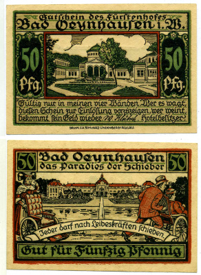 БАД-ЭЙНХАУЗЕН 50 ПФЕННИГОВ 1921 НОТГЕЛЬД, ЗЕМЛЯ СЕВЕРНЫЙ РЕЙН-ВЕСТФАЛИЯ Grabowski 1009.1 бумага 2193-10-3-2